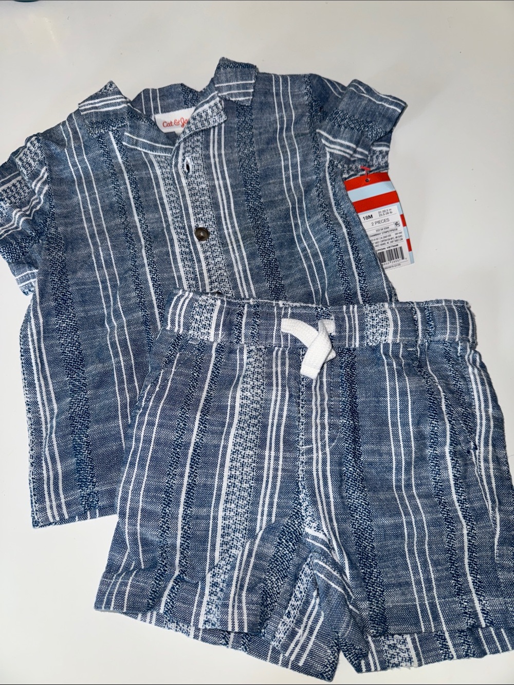 NWT Cat & Jack Baby Navy and White Striped Set - Size 18 Months